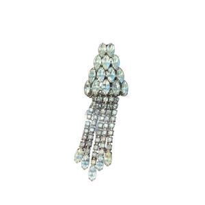 Antique Vintage Art Deco Clear Rhinestone Waterfall Brooch Moving Crystal Fringe